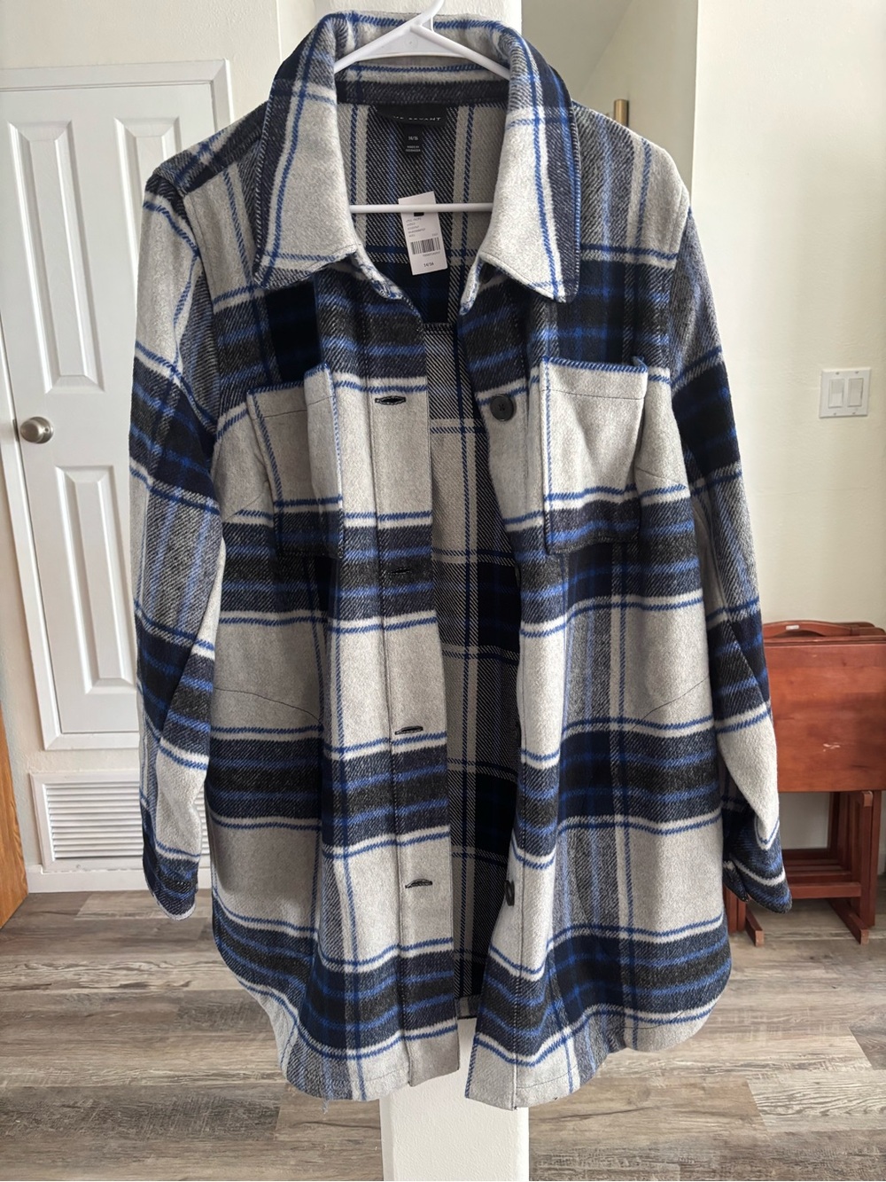 Lane Bryant Blue, Gray and Black Plaid Pea Coat